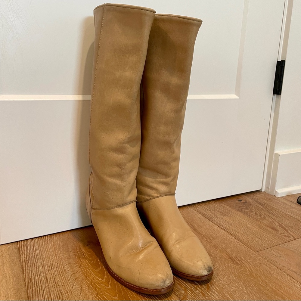 Frye Vintage Susie Fold-over Slouchy Heeled Boots Size 9 Flax Leather